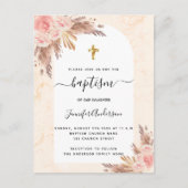 Baptisme pampas roos goudbruin roze marmer uitnodiging briefkaart (Voorkant)