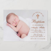 Baptisme Photo Simple Calligraphy Roos Gold Script Folie Uitnodiging (Voorkant)