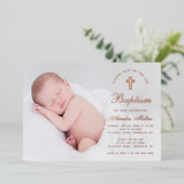 Baptisme Photo Simple Calligraphy Roos Gold Script Folie Uitnodiging (Staand Voorkant)