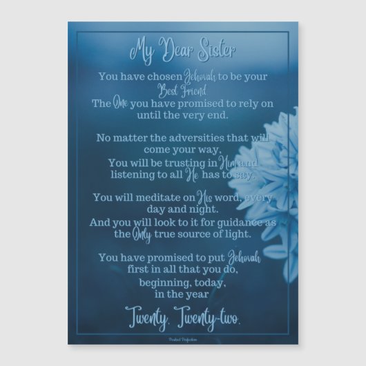 Baptisme Poem | Magnetische Kaart | JW Blue Flower (Voorkant)