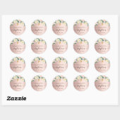 Baptisme roos goudbruine roze floralen meisje naam ronde sticker (Vel)