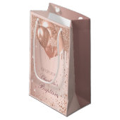 Baptisme roos gouden zwarte glitter druppelt ballo klein cadeauzakje (Voorkant Gekanteld)