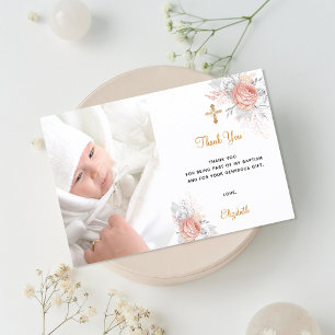 Baptisme roos goudflora, aangepast fotogoud bedankkaart
