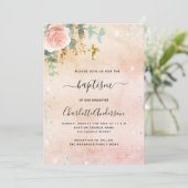 Baptisme roos goudflorale eucalyptus zilversparren kaart (Staand voorkant)