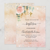 Baptisme roos goudflorale eucalyptus zilversparren kaart (Voorkant / Achterkant)