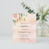 Baptisme roos goudflorale eucalyptusuitnodiging (Staand voorkant)