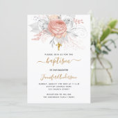 Baptisme roos goudflorals meisje elegant wit kaart (Staand voorkant)