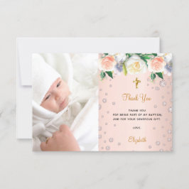 Baptisme roos goudflorals meisje foto bedankkaart