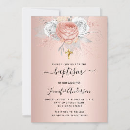 Baptisme roos goudflorals meisje metalen elegant kaart
