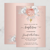 Baptisme roos goudflorals meisje metalen elegant kaart (Voorkant / Achterkant)