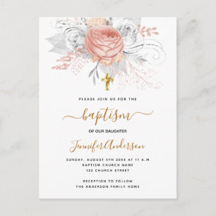 Baptisme roos goudflorals meisje wit elegant uitnodiging briefkaart