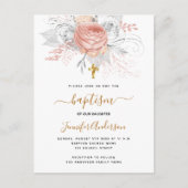 Baptisme roos goudflorals meisje wit elegant uitnodiging briefkaart (Voorkant)