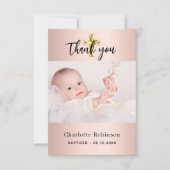 Baptisme roos goudfotomeisje bedankkaart (Voorkant)