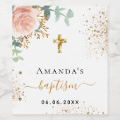 Baptisme roos goudkleurig roze floraal wijn etiket (Enkel label)