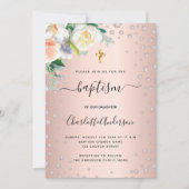 Baptisme roos goudroze meisje elegant kaart (Voorkant)