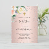 Baptisme roos goudroze meisje elegant kaart (Staand voorkant)