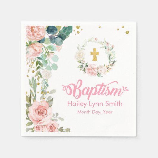 Baptisme Roos Napkins Servet (Voorkant)