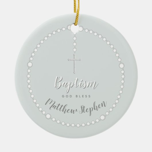 Baptisme Rosary op Powds Blue Keramisch Ornament (Voorkant)