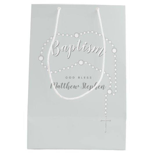 Baptisme Rosary op Powds Blue Medium Cadeauzakje (Achterkant)
