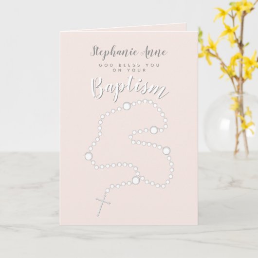 Baptisme Rosary op Roze Kaart (Gele Bloem)