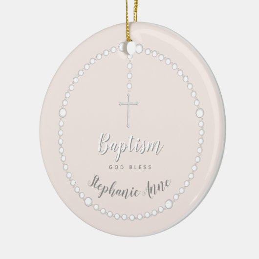 Baptisme Rosary op Roze Keramisch Ornament (Links)