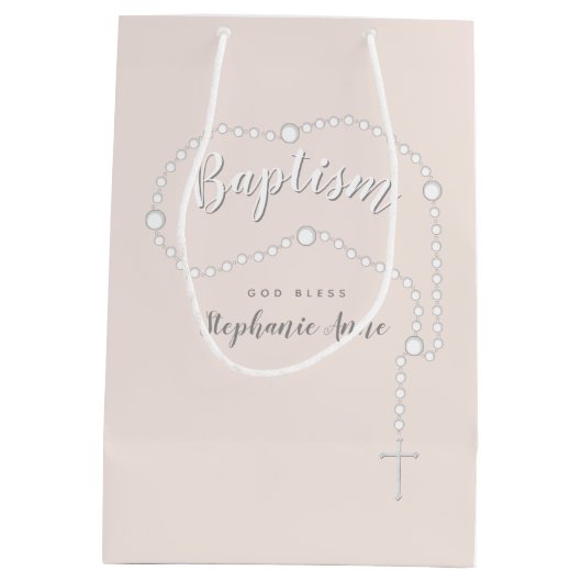 Baptisme Rosary op Roze Medium Cadeauzakje (Achterkant)