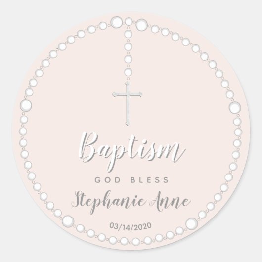 Baptisme Rosary op Roze Ronde Sticker (Voorkant)