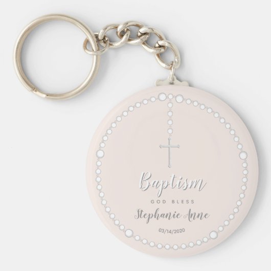Baptisme Rosary op Roze Sleutelhanger (Voorkant)
