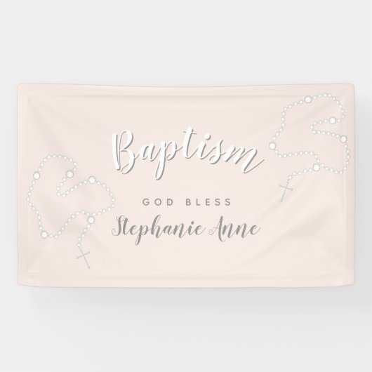 Baptisme Rosary op Roze Spandoek (Horizontaal)