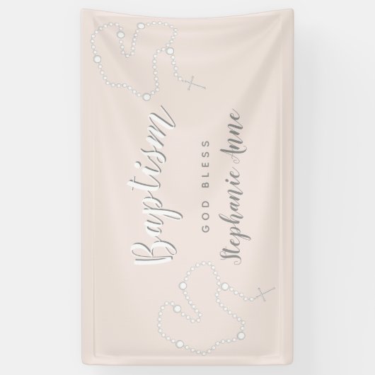 Baptisme Rosary op Roze Spandoek (Verticaal)