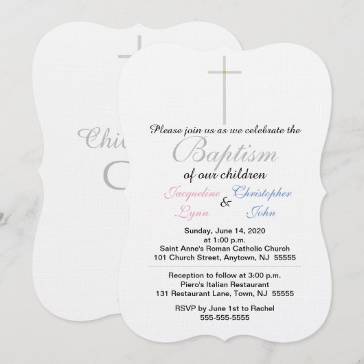 Baptisme roze blauwe tweelingen kaart (Voorkant / Achterkant)