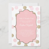 Baptisme roze faux Gold Glitter Polka Dot Invite Kaart (Voorkant)