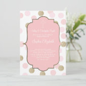 Baptisme roze faux Gold Glitter Polka Dot Invite Kaart (Staand voorkant)