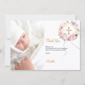 Baptisme roze floralen foto bedankt! kaart (Voorkant)