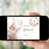 Baptisme roze floralen foto bedankt! kaart