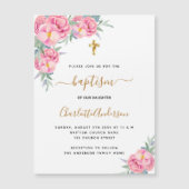 Baptisme roze floralen roos nodigmagneet uit (Voorkant)