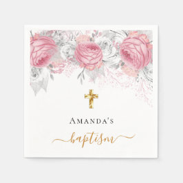 Baptisme roze florals white elegant name script servet