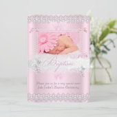 Baptisme  Roze Lace Fotovlinder Girl Kaart (Staand voorkant)