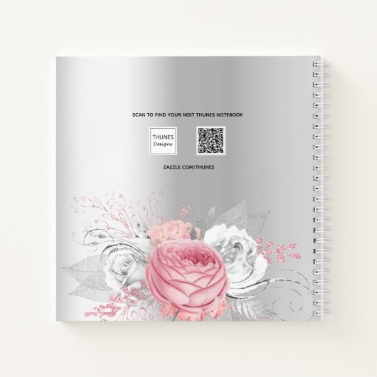 Baptisme roze meisje florals Silver Notitieboek (Achterkant)