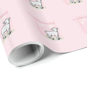 Baptisme, Roze, Meisje, Lamb Cadeaupapier