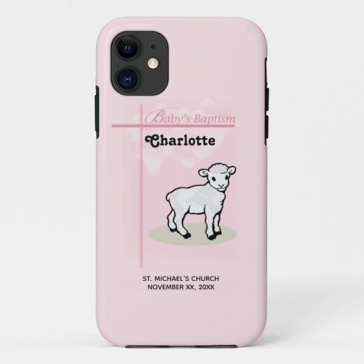 , Baptisme, Roze, Meisje, Lamb Case-Mate iPhone Case (Achterkant)