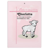 , Baptisme, Roze, Meisje, Lamb Klembord (Achterkant)