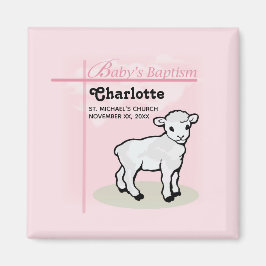 , Baptisme, Roze, Meisje, Lamb Magneet
