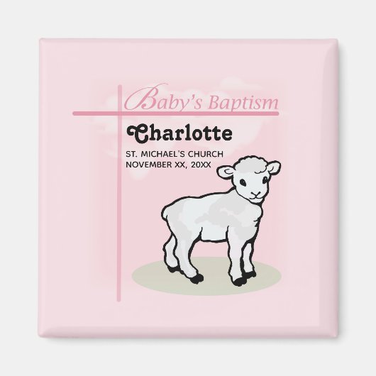 , Baptisme, Roze, Meisje, Lamb Magneet (Voorkant)