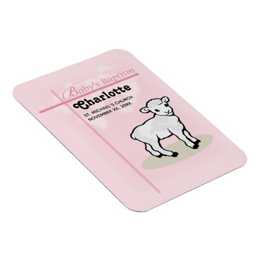 , Baptisme, Roze, Meisje, Lamb Magneet (Rechterzijde)