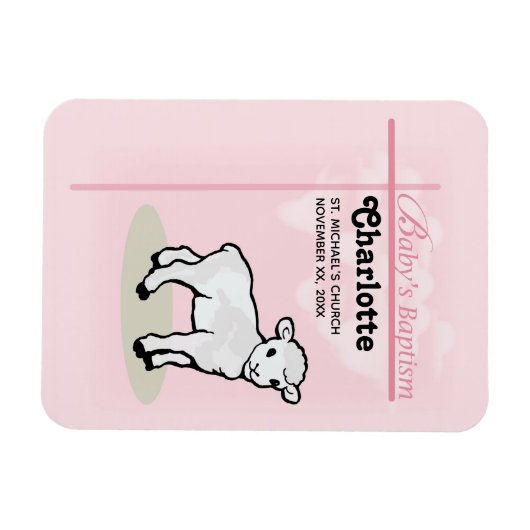 , Baptisme, Roze, Meisje, Lamb Magneet (Horizontaal)
