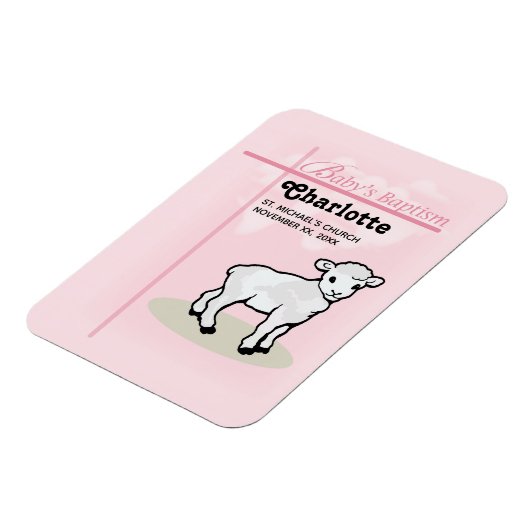, Baptisme, Roze, Meisje, Lamb Magneet (Linkerzijde)