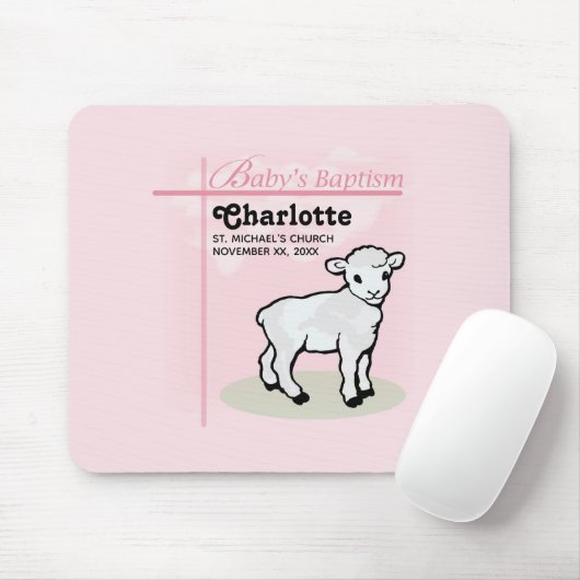 , Baptisme, Roze, Meisje, Lamb Muismat (Met muis)