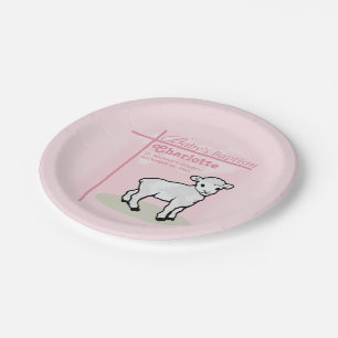 , Baptisme, Roze, Meisje, Lamb Papieren Bordje