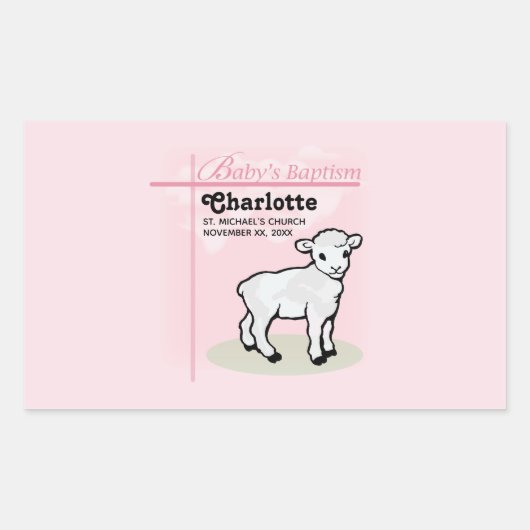 , Baptisme, Roze, Meisje, Lamb Rechthoekige Sticker (Voorkant)